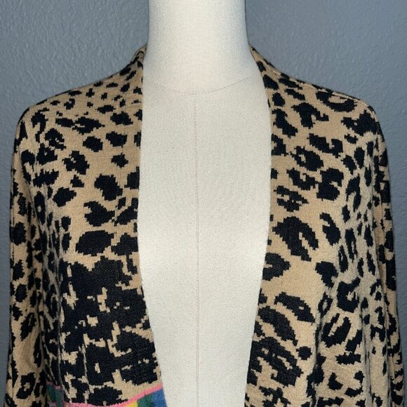 ALDO MARDINS Anthropologie Annistyn Mixed Leopard Print & Coloful Knit Kimono M - Picture 2 of 13